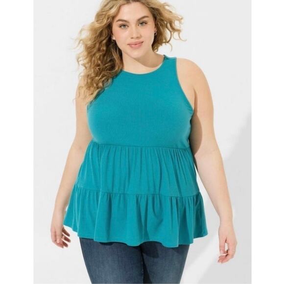 torrid Tops - TORRID Super Soft Rib Knit Tank Top Women's Plus Size 2 Scoop Neck Teal Blue 2X